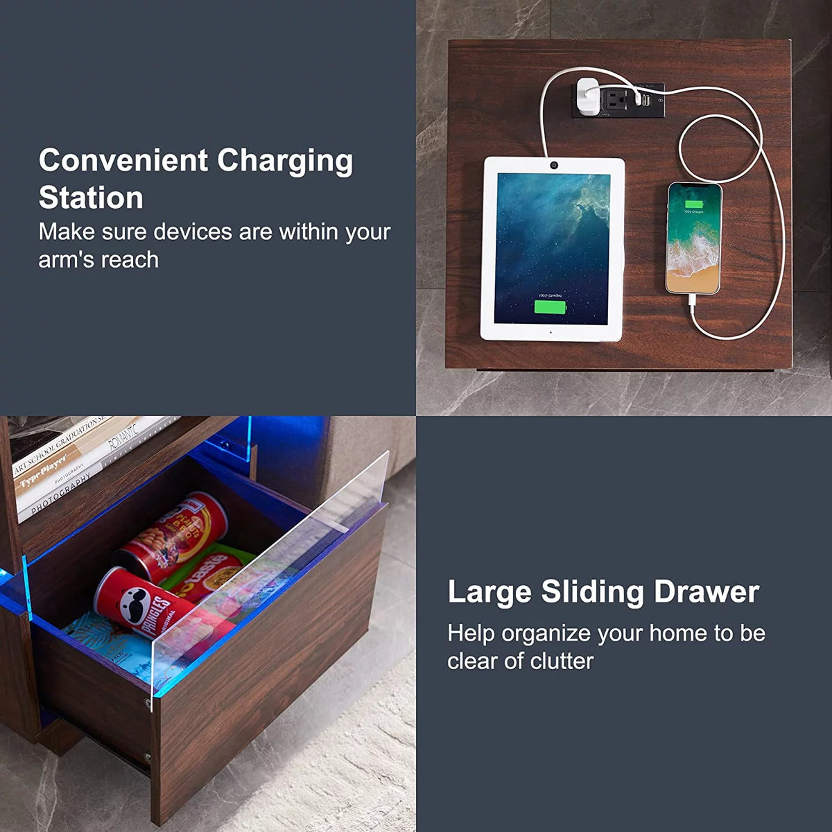 LED Coffee Table with Storage and Sliding Drawers P508643