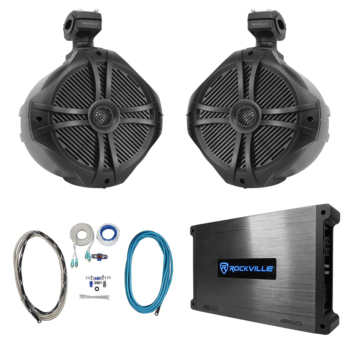 8" Black 600w Marine Wakeboard Tower Speakers with Amplifier Kit S6386