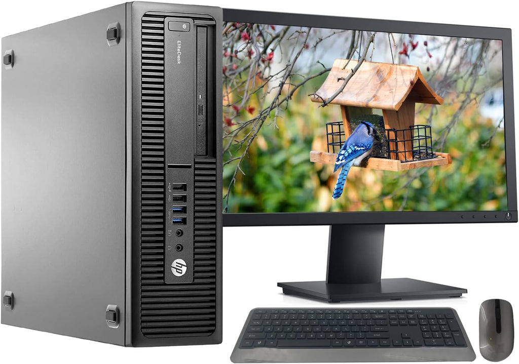 HP 705 G2 Desktop PC AMD Pro A4-8350B R5 Processor, 8GB Ram, 256 GB M.2 SSD, WiFi & Bluetooth, Wireless Keyboard Mouse, 27 Inch LED Monitor, Windows 10 I5681