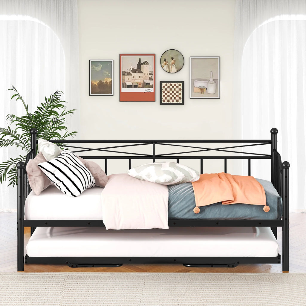 Black Twin Size Metal Daybed with Trundle G50990