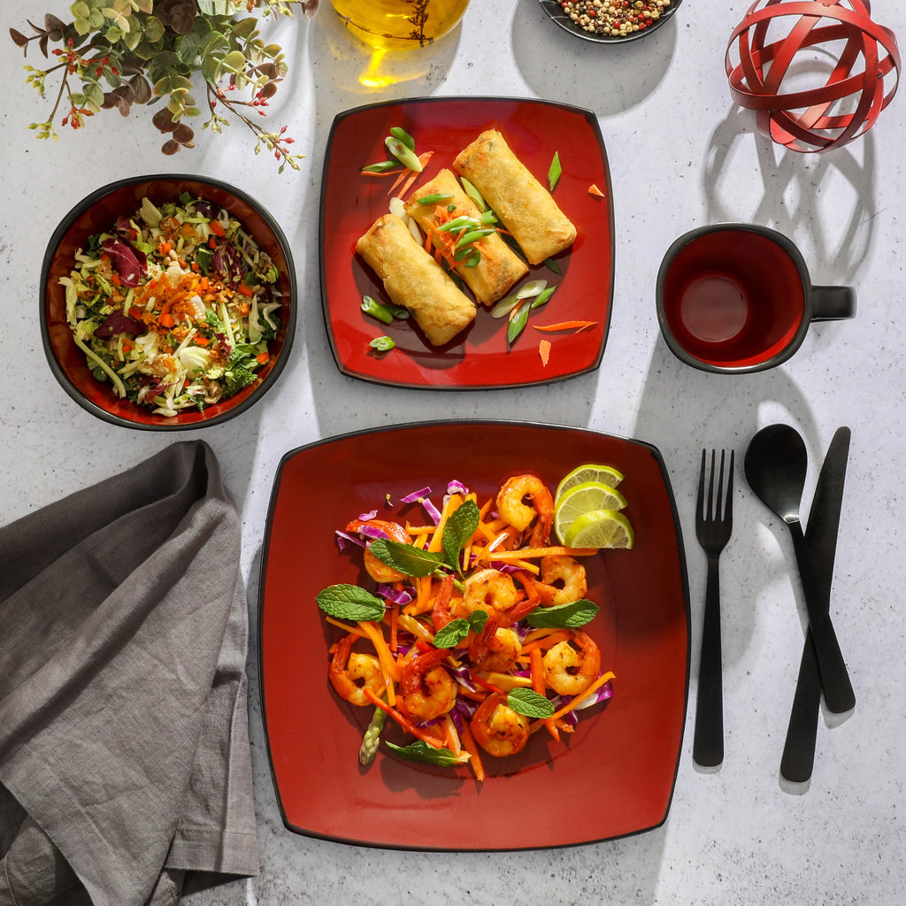 Red 16-Piece Square Dinnerware Set N36993