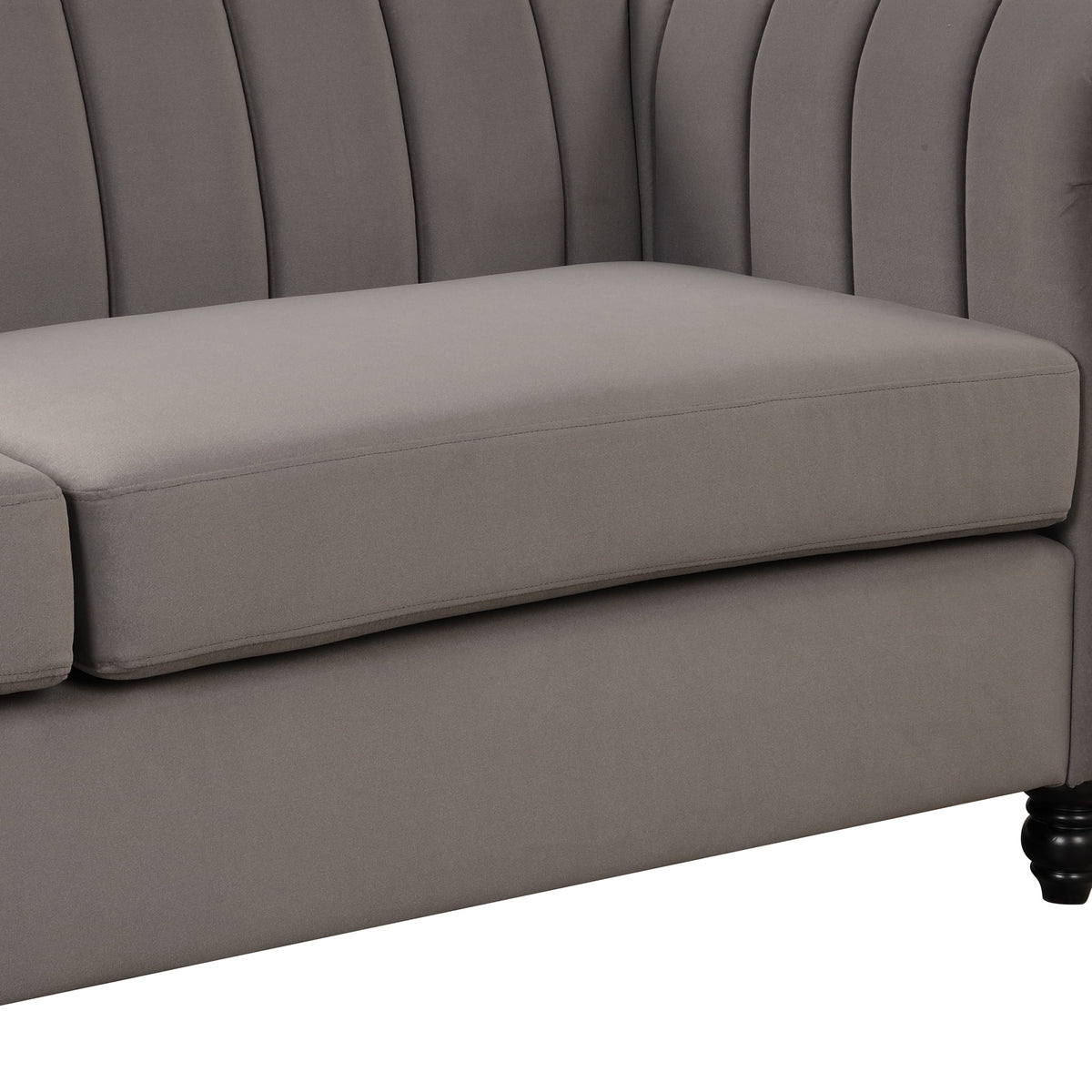 Gray Buttoned Tufted Sofa with Solid Wood Legs E262