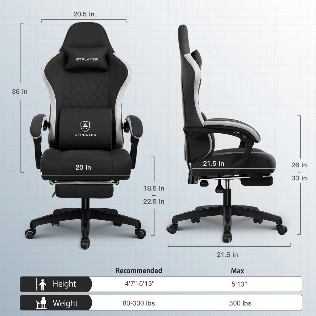 Lightblue Ergonomic Gaming Chair with Footrest E9481