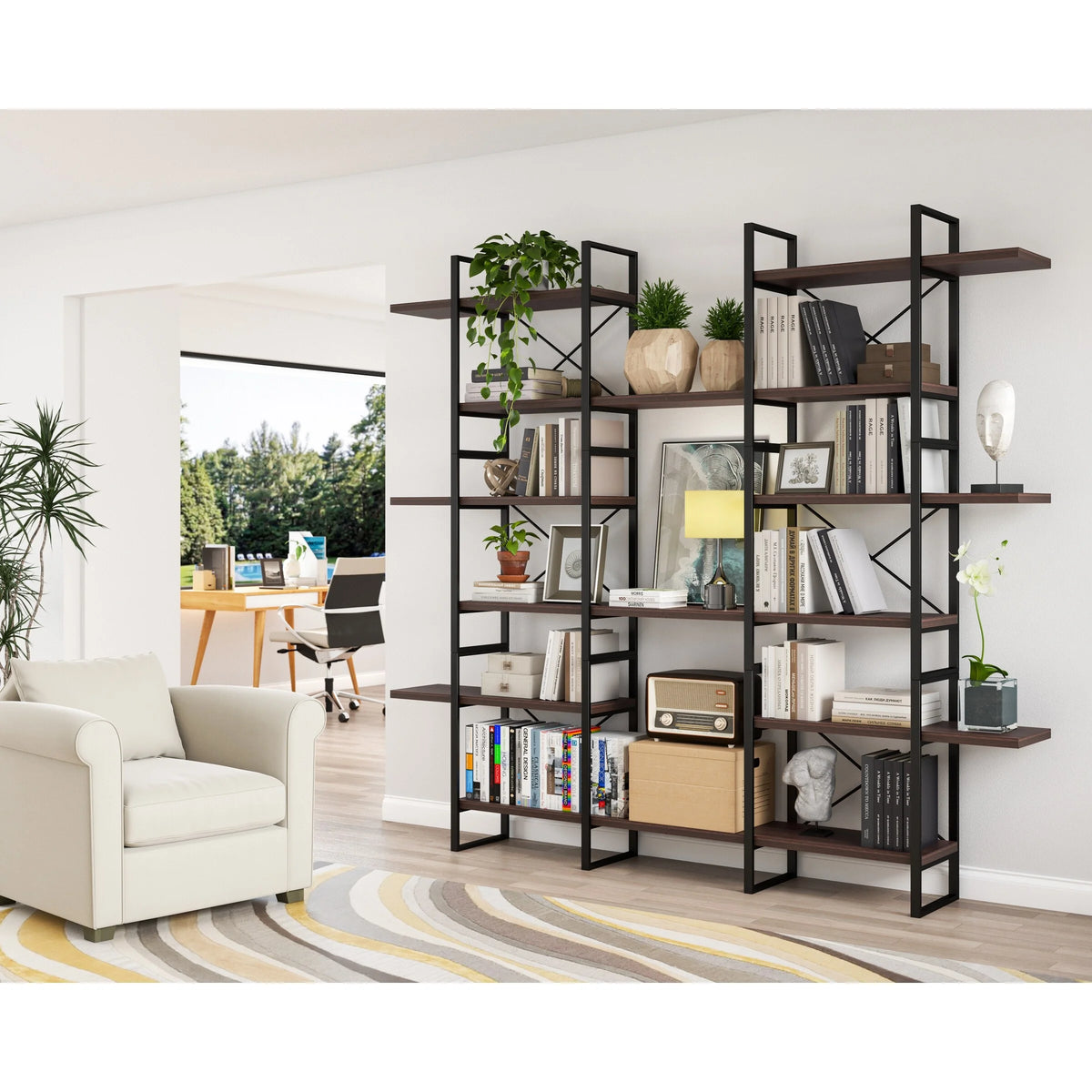 Dark Walnut 6-Tiers Industrial Bookcase L427