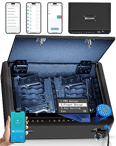 Biometric Gun Safe 4 Ways Quick Access Fingerprint Digital Keypad Key APP Lock Handgun Pistol Safe V3298