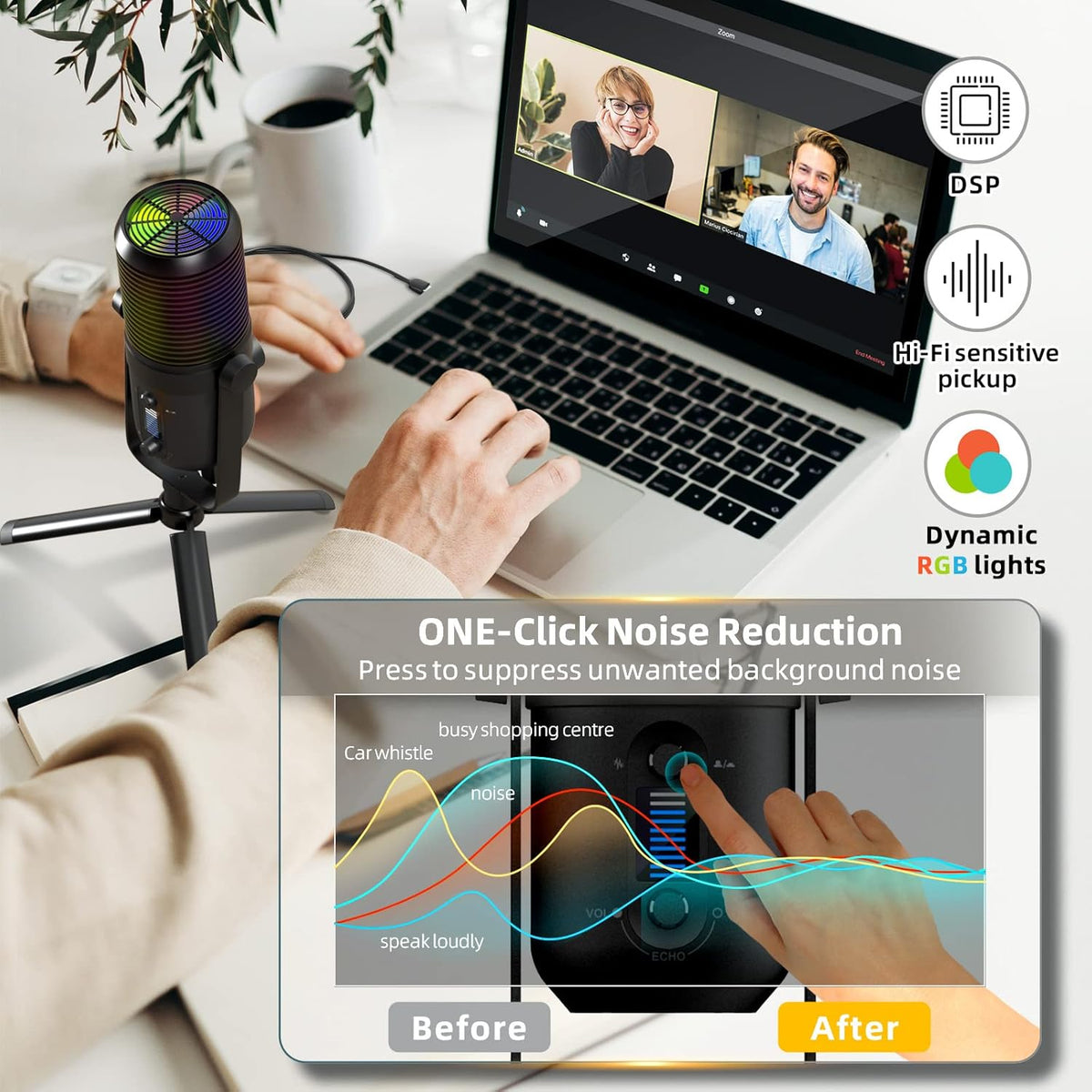RGB Gaming USB Condenser Microphone with Tripod Stand, Pack of 2 D84277