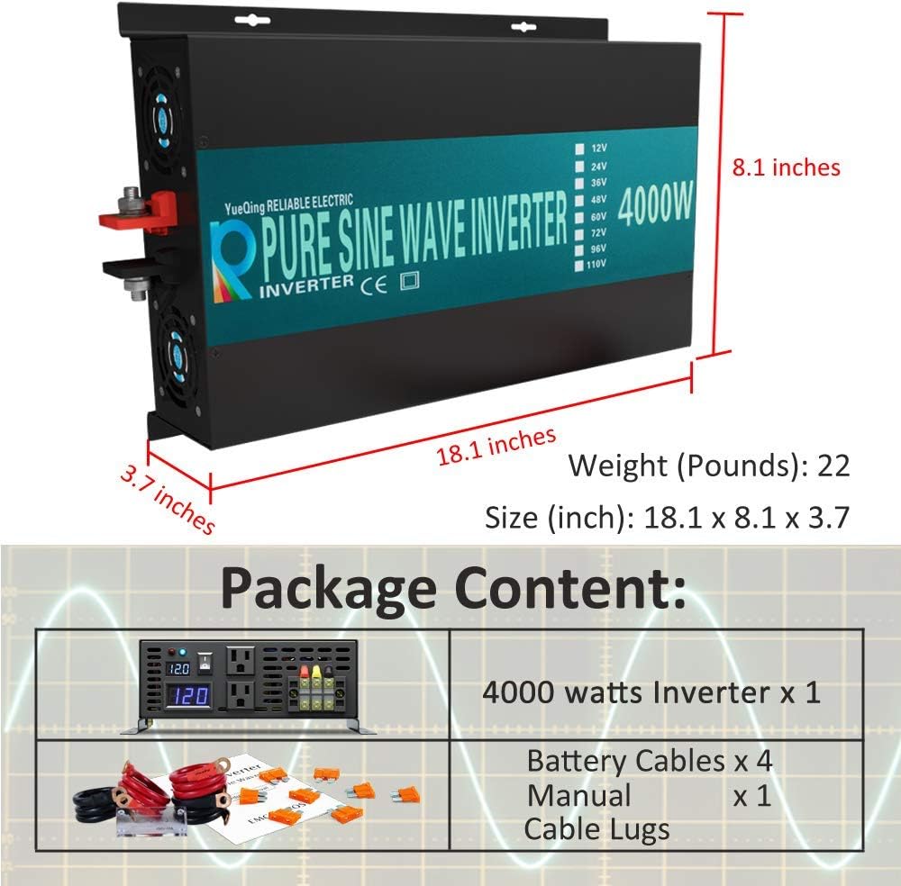 12Vdc to 120Vac 4000W Pure Sine Wave Power Inverter Z43987