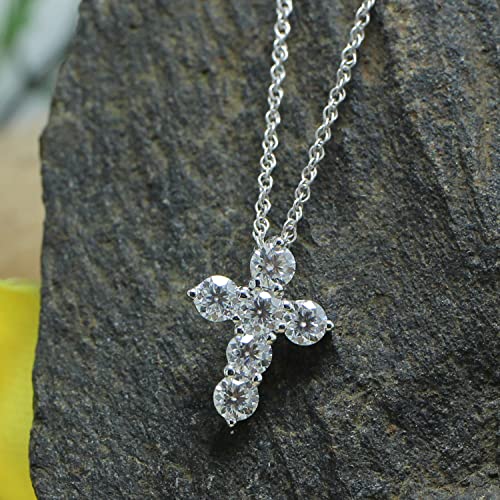 1/2 Carat Round Cut Lab Created Moissanite Diamond Cross Pendant Necklace In 14K Gold Over Sterling Silver With 18" Chain S540290