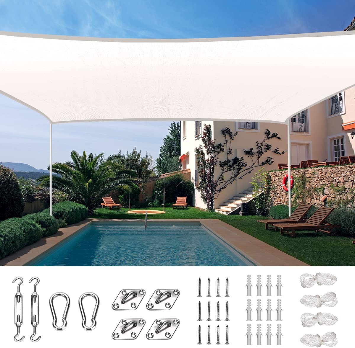 20X20FT 185G HDPE Square Sun Shade Sail Canopy J6254