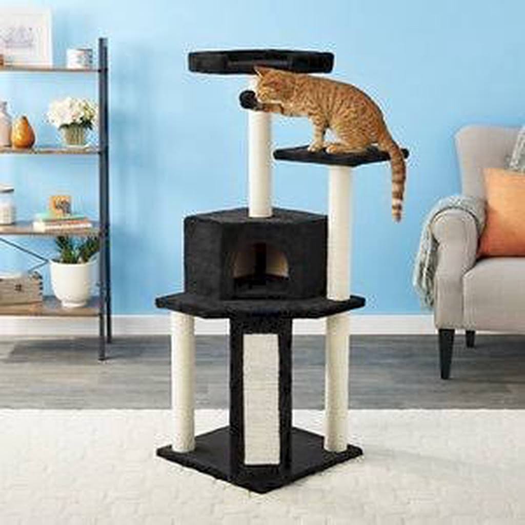 Black 52-in Faux Fur Cat Tree & Condo T649