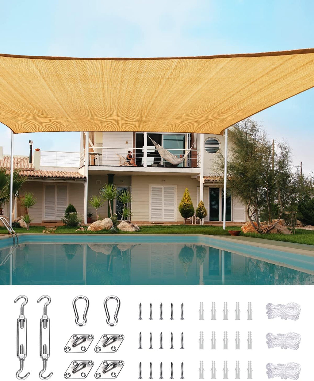 20X20FT 185G HDPE Square Sun Shade Sail Canopy J6254