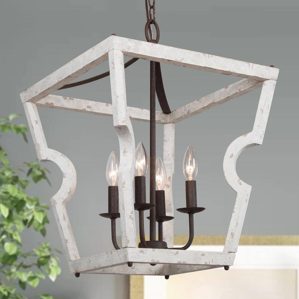 4-Light White Wood Cage Chandelier M62426