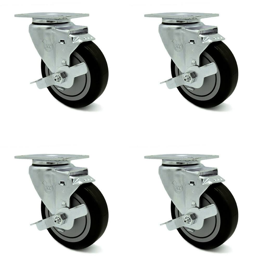 Black Poly Swivel Caster Set of 4 with 4x22 Wheel I39943