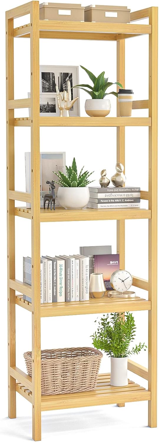 White 5-Tier Adjustable Bamboo Bathroom Shelf I448