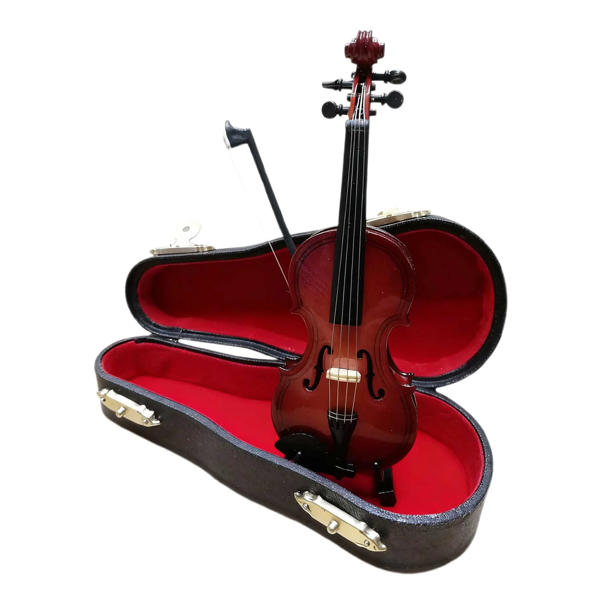 Wooden Mini Violin Model with Stand Playable Tiny Violin Figurine Miniature Musical Instrument Ornament G2369
