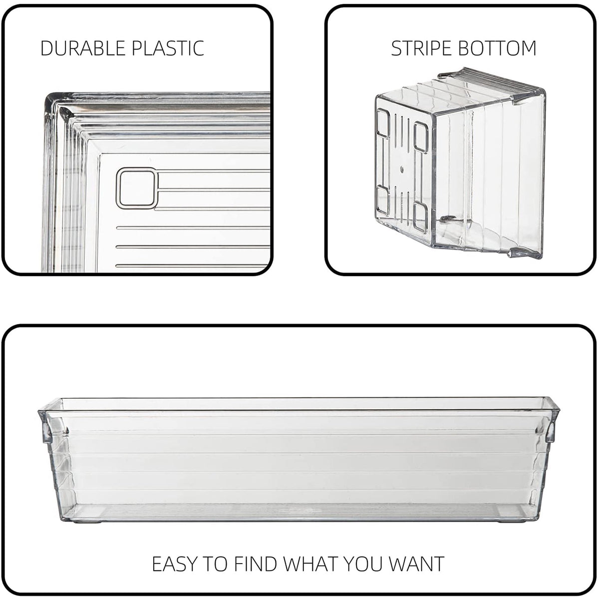 Set of 8 Clear Plastic Drawer Organizer Tray X55629