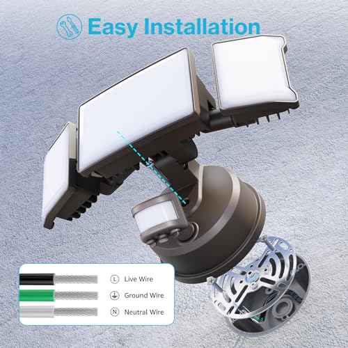 2 Pack 6500K 6000LM Black LED Motion Sensor Outdoor Flood Light Y155452
