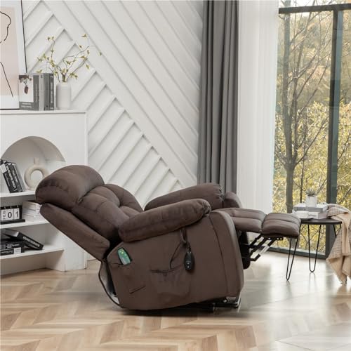 Extra Wide Power Recliner Lift Chair with Heat and Massage (Brown) C374106