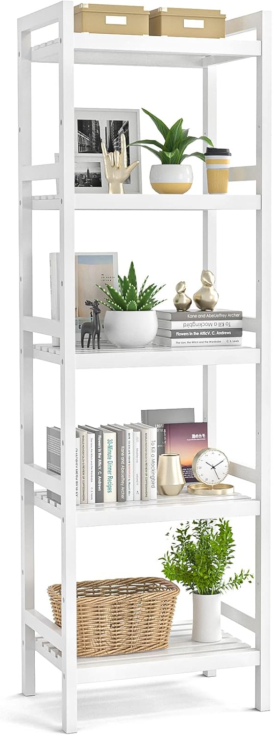White 5-Tier Adjustable Bamboo Bathroom Shelf I448