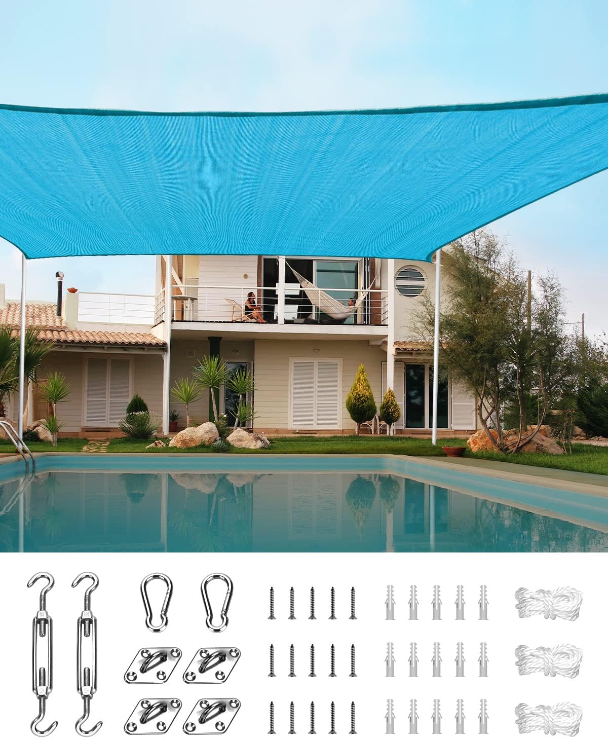 20X20FT 185G HDPE Square Sun Shade Sail Canopy J6254