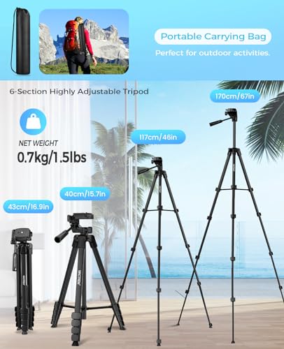 67" Aluminum Tripod with Phone Holder & Wireless Remote G2206