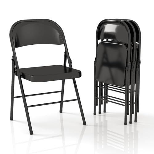 4 Pack Folding Chairs with Padded Cushion & Back (Black) S9965