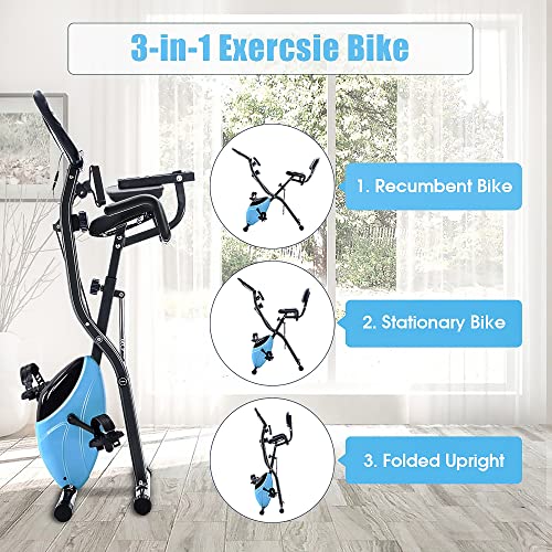 2 In 1 Recumbent Exercise Bike and Upright Indoor Cycling Bike with 16 Level Magnetic Resistance D938