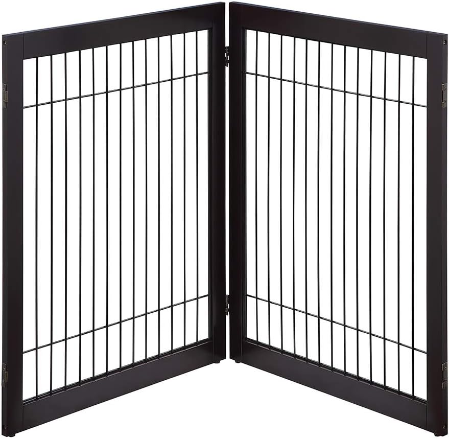 6 Panels Extra Wide Freestanding Walk Through Dog Gate with 4 Support Feet W936875