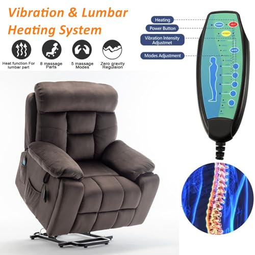 Extra Wide Power Recliner Lift Chair with Heat and Massage (Brown) C374106