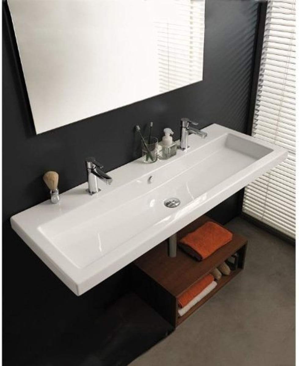 White Rectangular Ceramic Wall Mounted Sink N5955