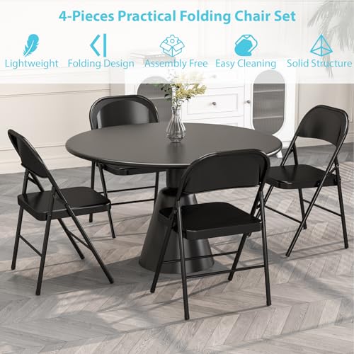 4 Pack Folding Chairs with Padded Cushion & Back (Black) S9965