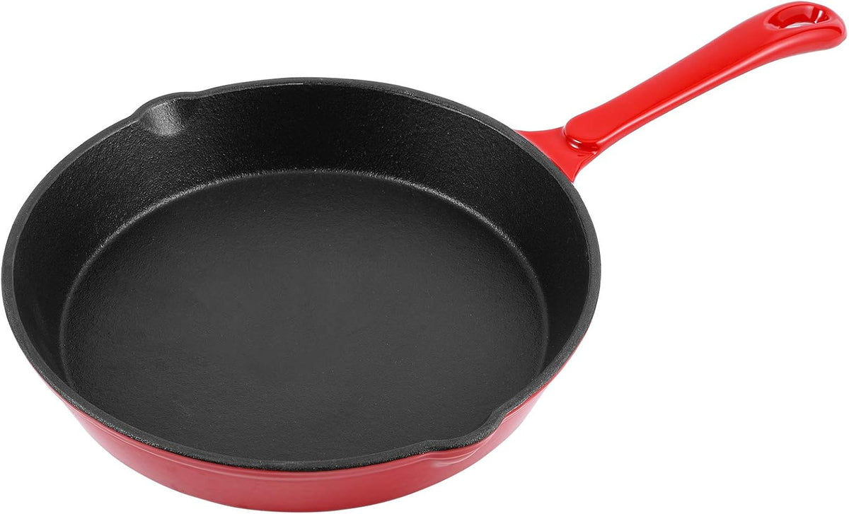 Enameled Cast Iron Skillet 10 Inch Round Fry Pan Cherry Red O926707