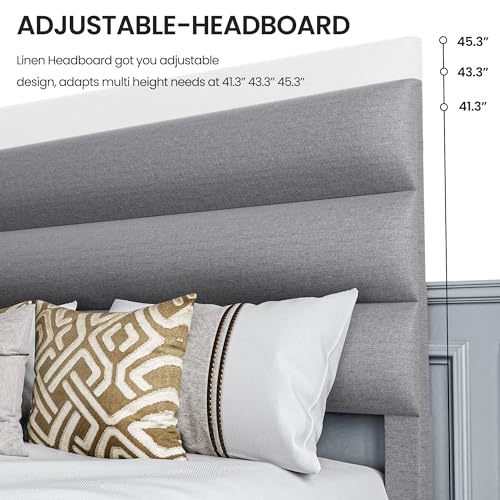 Dark Gray Full Size Linen Fabric Upholstered Platform Bed Frame C200