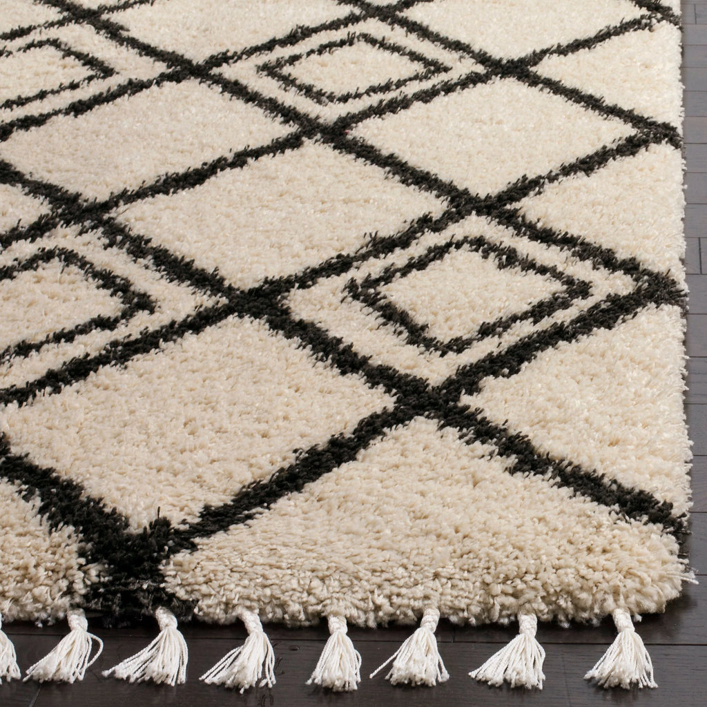 Cream Charcoal 8' x 10' Geometric Shag Area Rug J200609