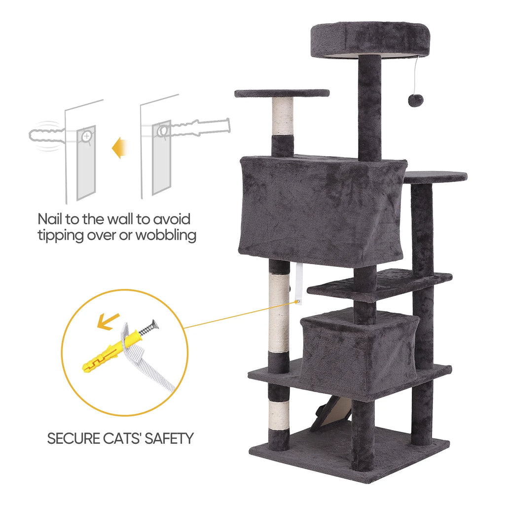 55-in Dark Gray Cat Tree & Scratching Post Tower Q492969