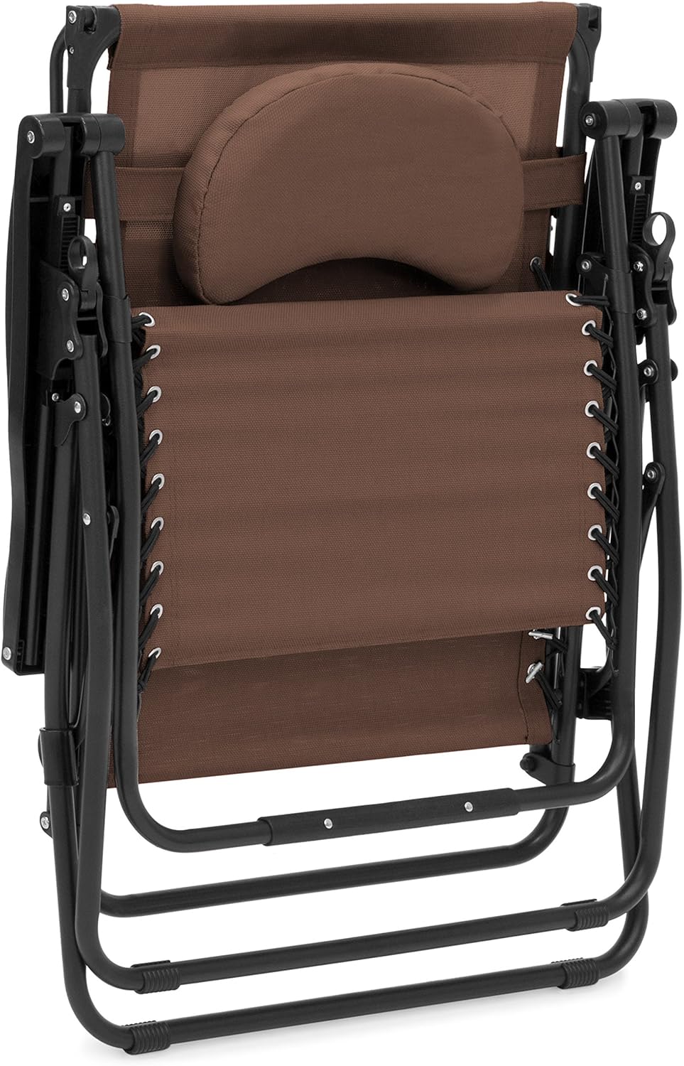 Oversized Steel Mesh Zero Gravity Reclining Lounge Patio Chair with Folding Canopy Shade and Cup Holder N43314