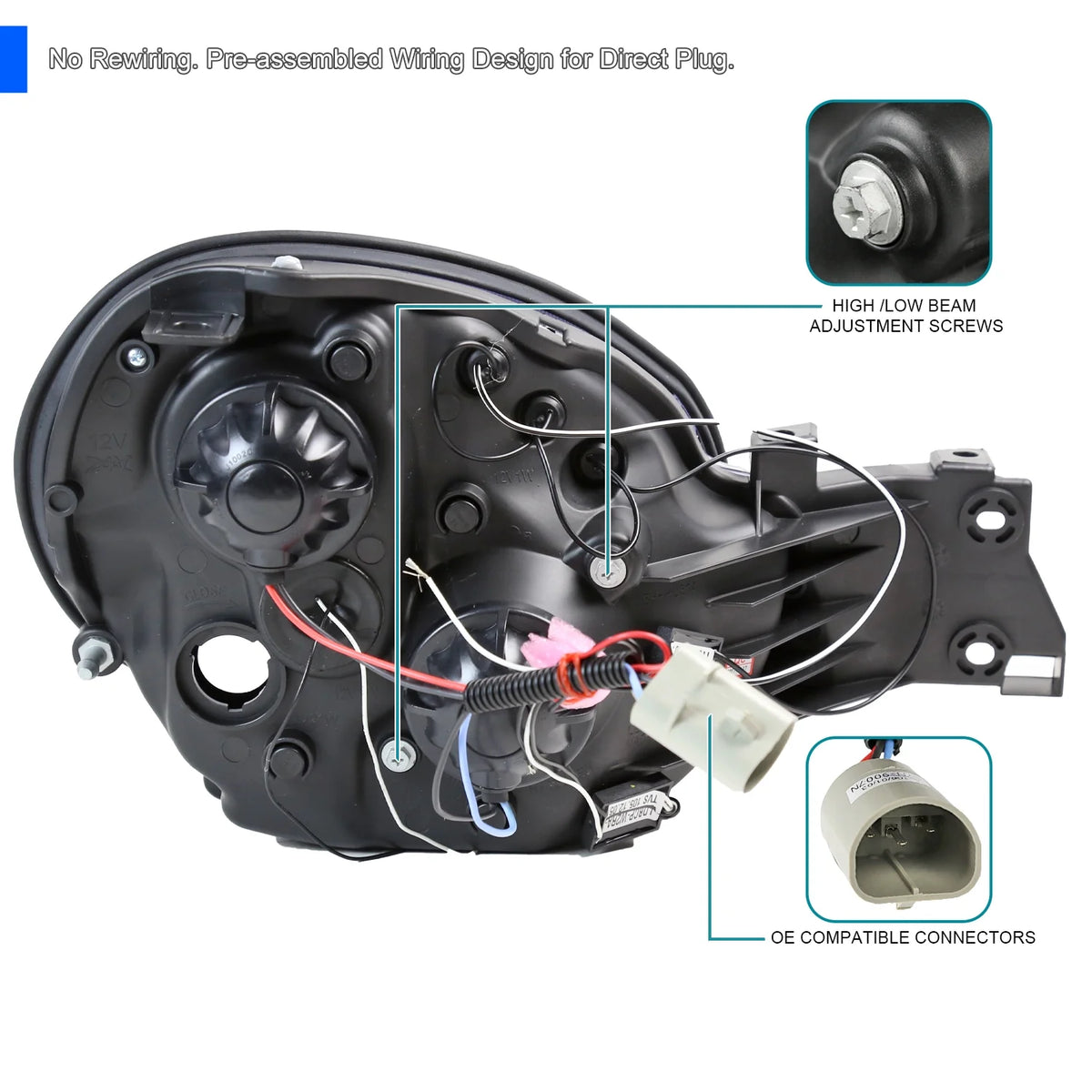 Black LED Dual Halo Projector Headlights Pair Assembly A2378