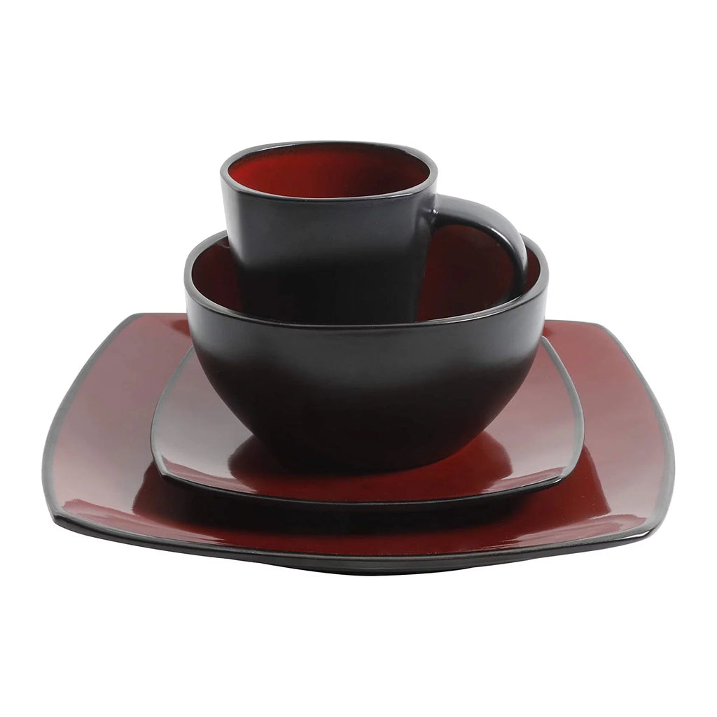 Red 16-Piece Square Dinnerware Set N36993