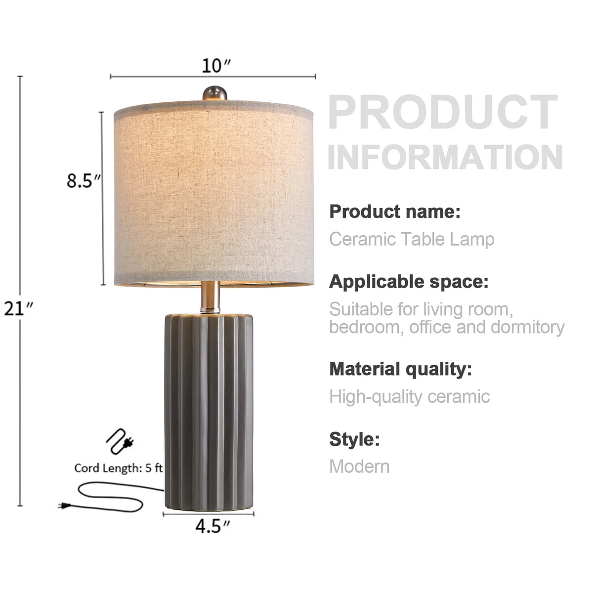 Ceramic Table Lamp Set of 2 Gray U190