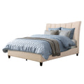 Cream Fabric Channel-Tufted Bed Frame Queen X30212