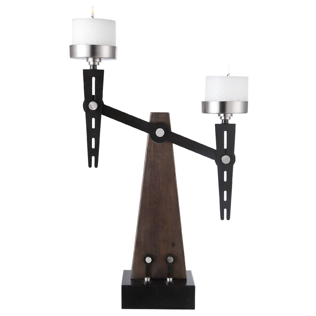 Industrial Style Wood and Metal Candle Holder with Candles C6492