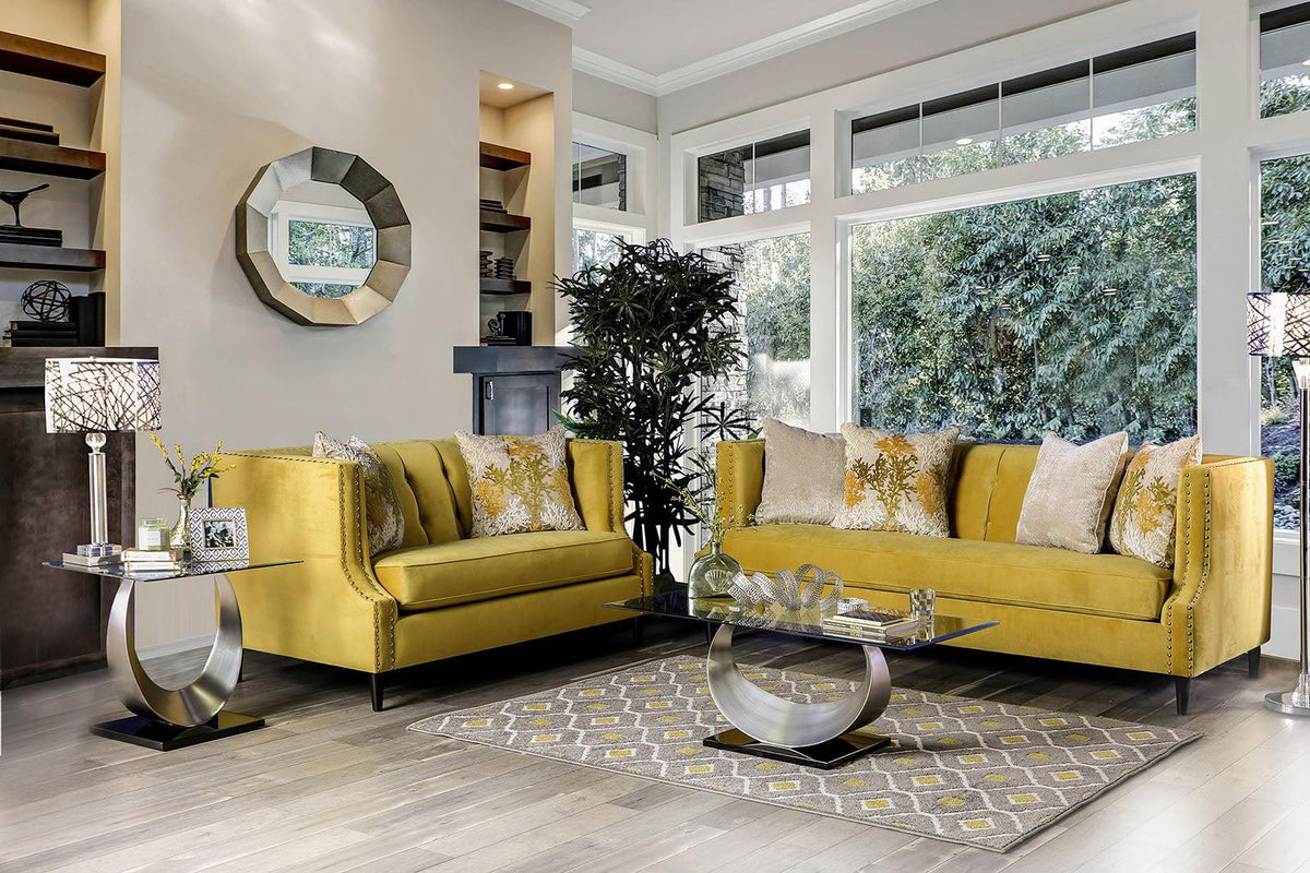 Royal Yellow Microfiber Sofa and Loveseat I8307