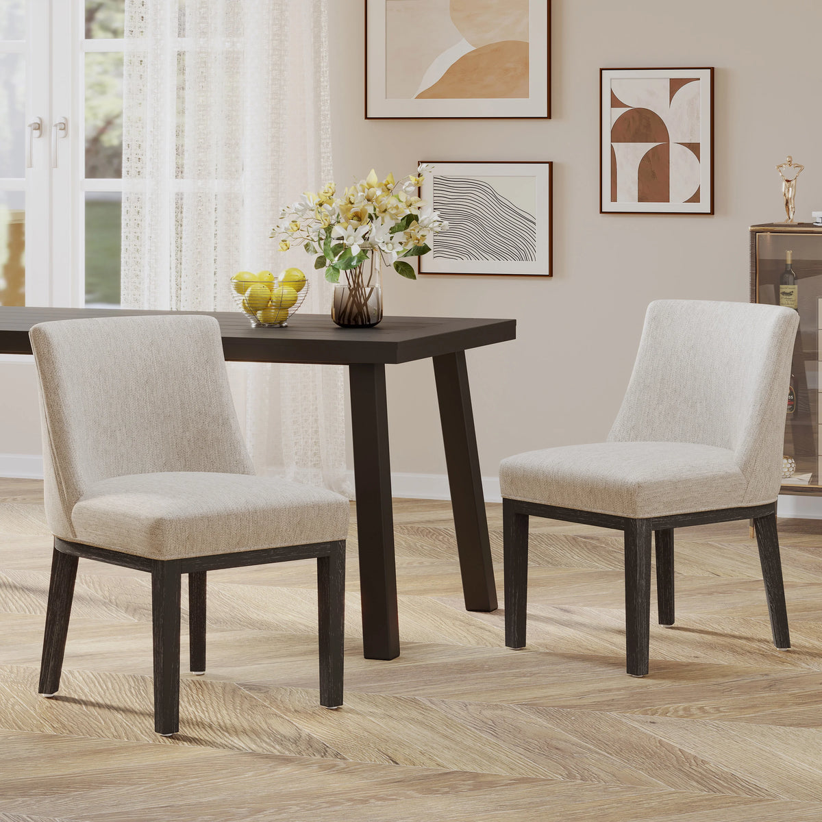 Fabric Upholstered Wood Dining Chairs, Set of 2 Y6647