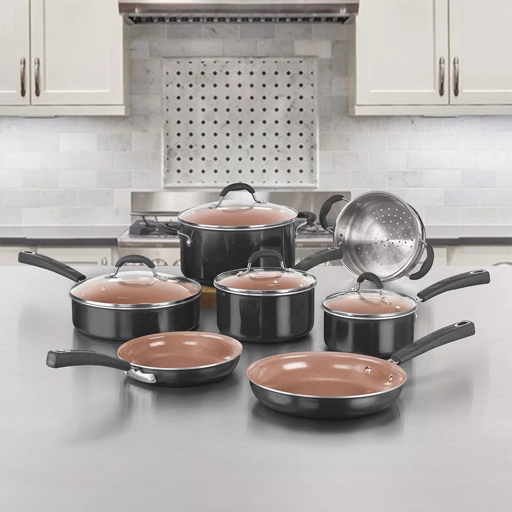 11 Pc Non Stick Cookware Set and 12 Piece Stainless Steel Knife Set O911