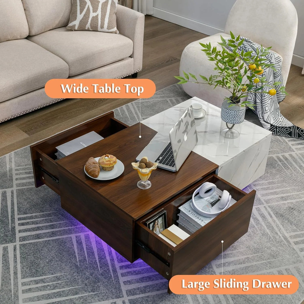 43" LED Coffee Table with 2 Storage Drawers J70490