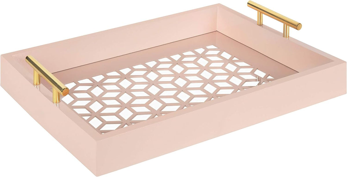 Pink and Gold Decorative Tray with Metal Handles L70512