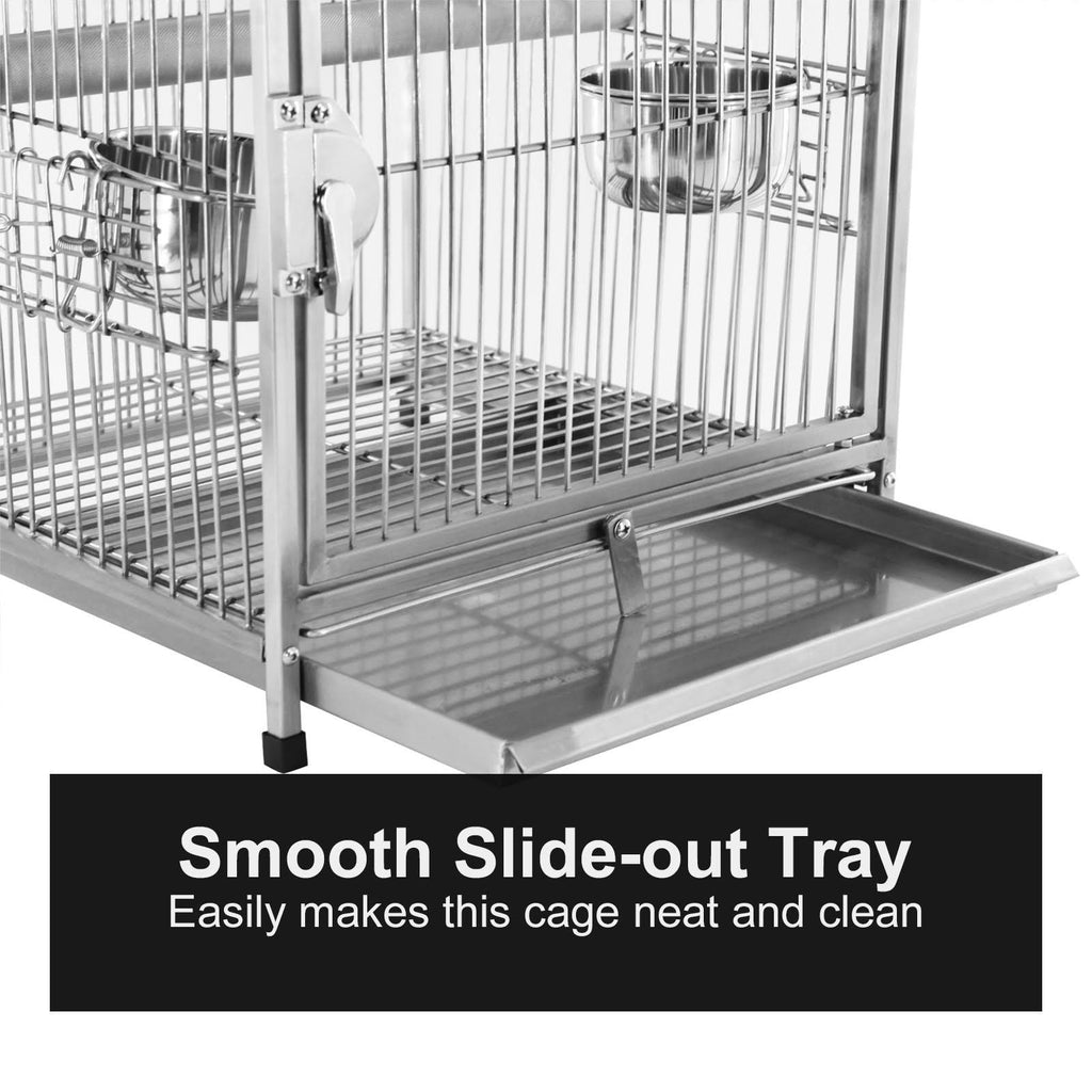 Stainless Steel Parrot Travel Cage Bird Cage Carrier with Handle Perch L528