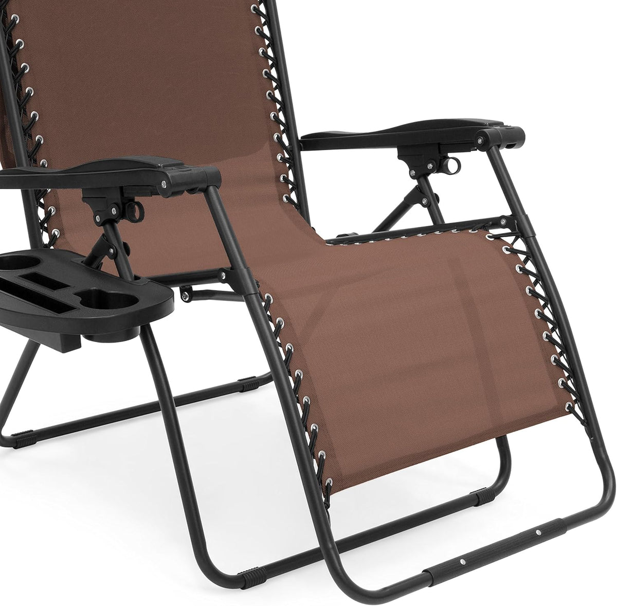 Oversized Steel Mesh Zero Gravity Reclining Lounge Patio Chair with Folding Canopy Shade and Cup Holder N43314
