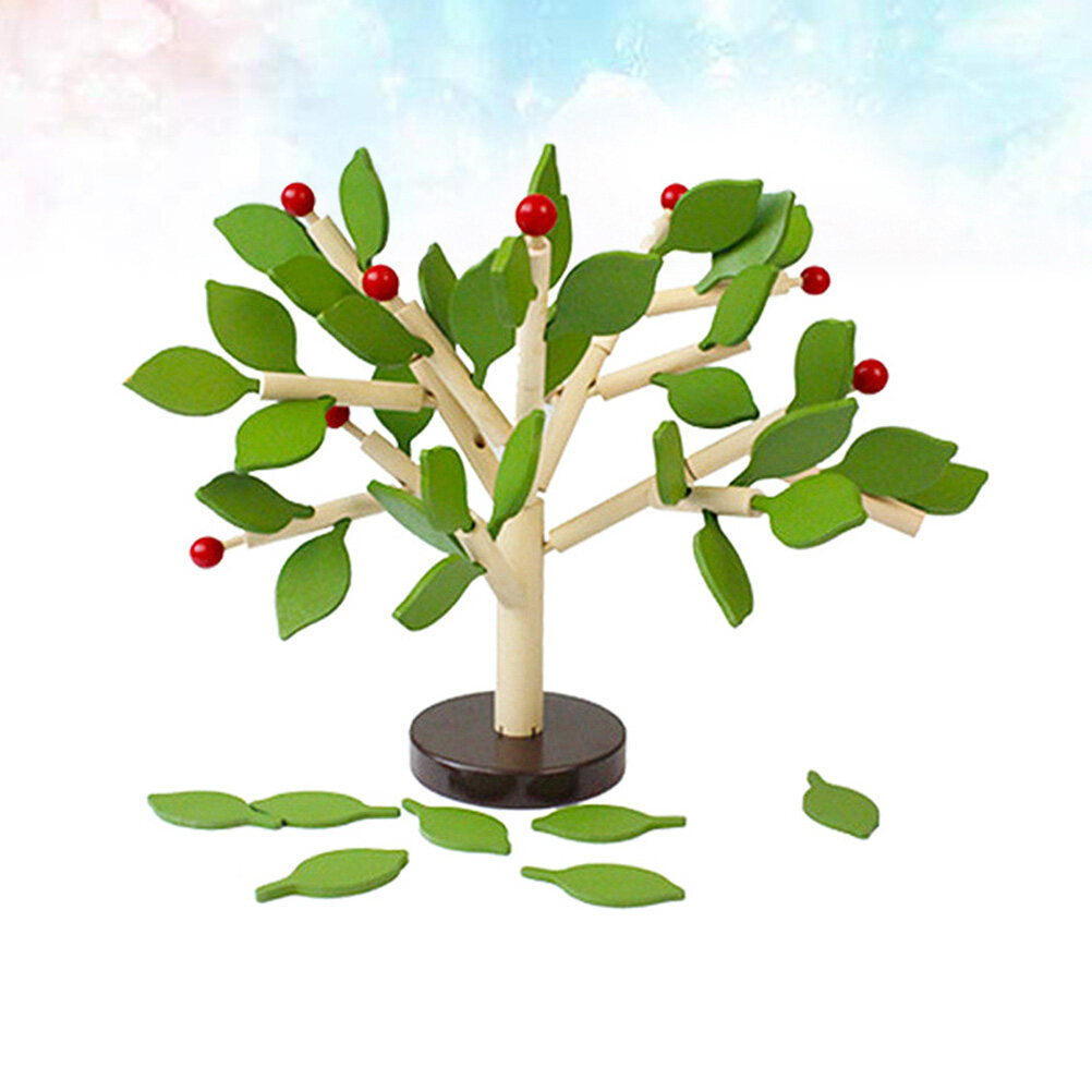 Creative Wooden Tree Blocks with Leaves 3D Building Set Toy Q786434
