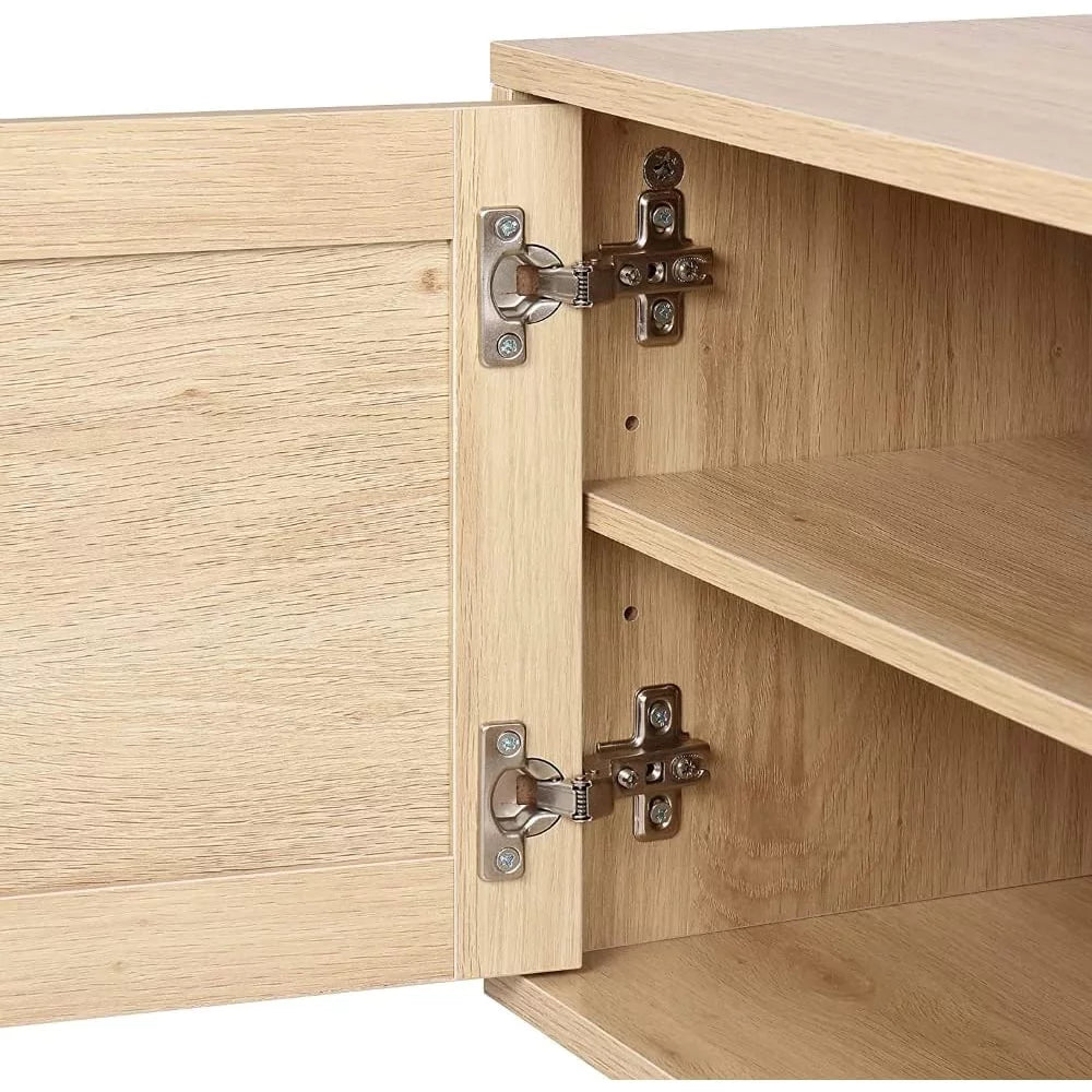 Wooden TV Console Table with 2 Rattan Doors and 2 Open Shelves R320742